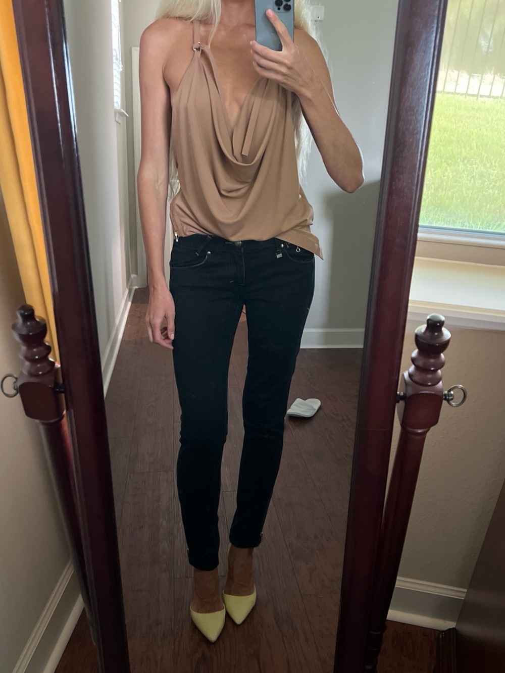 Zara Tan Draped Cowl Halter Top